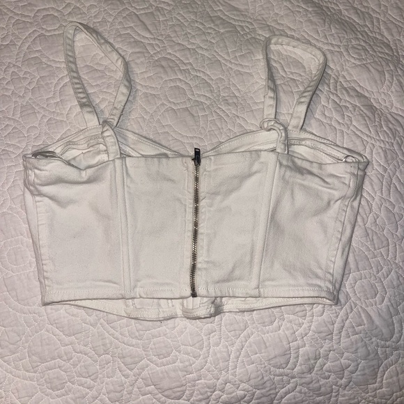 WOMENS ZARA ECRU DENIM CORSET STYLE TOP SIZE SMALL - Picture 3 of 3